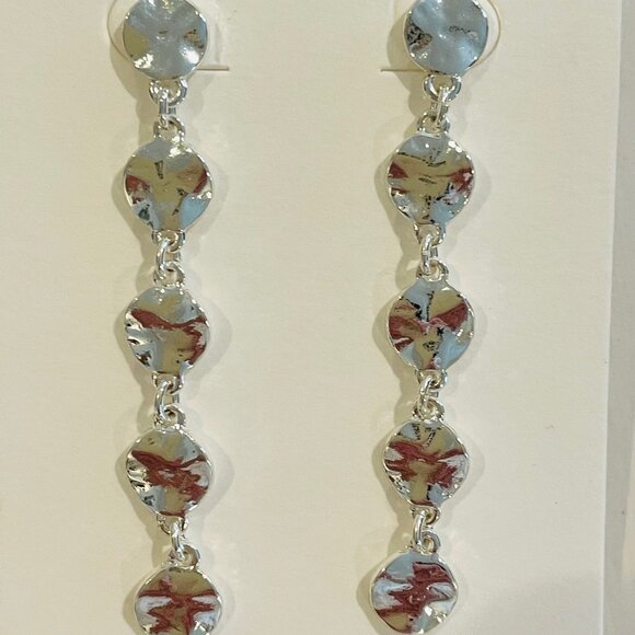 J.Crew Hammered drop earrings, mini circle, silver, 2 1/4" lightweight - Picture 2 of 6